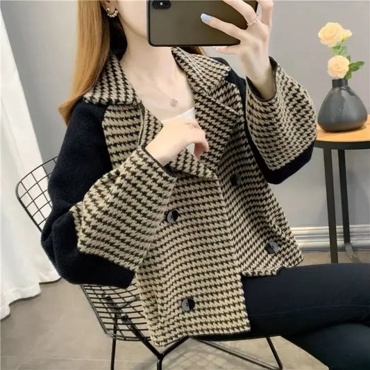 Cralom Women's Elegant Short Wool Blend Jacket Korean Style XL