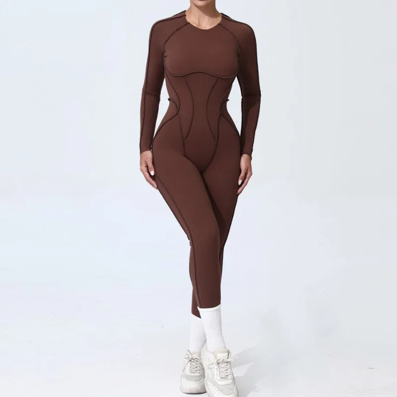 Cralom Seamless Backless Yoga Bodysuit - Slim Fit Long Sleeve One-Piece