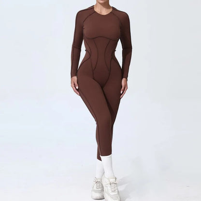 Cralom Seamless Backless Yoga Bodysuit - Slim Fit Long Sleeve One-Piece