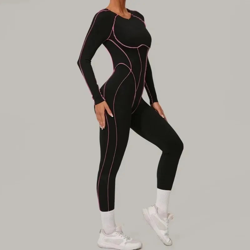 Cralom Color Block Yoga Jumpsuit: High Intensity Fitness Bodysuit for Women