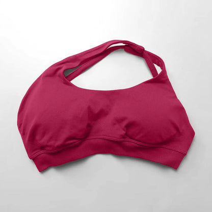 Cralom Asymmetric High Support Halter Sports Bra for Women - Backless Fitness Activewear