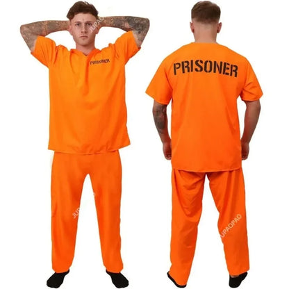 Cralom Men's Orange Prisoner Jumpsuit Halloween Costume