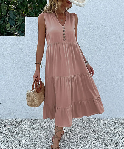 Cralom Women's Solid Color Loose A-Line Midi Dress - 2024 Summer Fashion