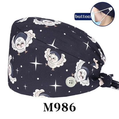 Cralom Cartoon Print Cotton Scrub Caps for Pet Grooming & Medical Professionals