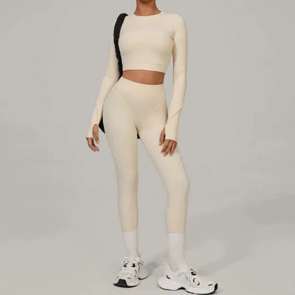 Cralom Brushed Yoga Set: Long Sleeve Top & High-Waist Leggings