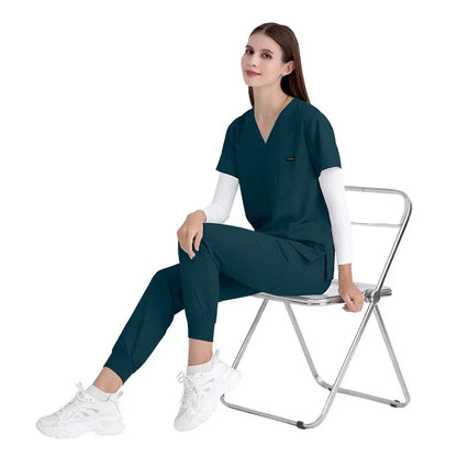 Cralom Women's Stretch Scrubs Set - Top Jogger Pants Nursing Uniform