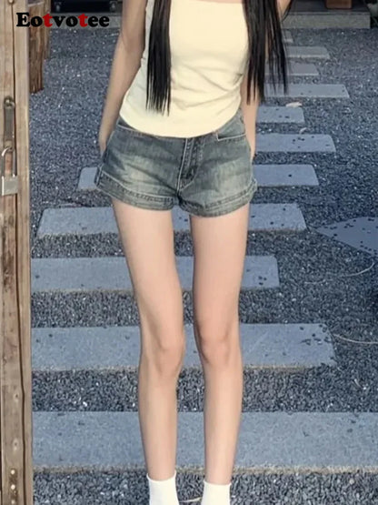 Cralom High Street Slimming Denim Shorts - Retro High Waist Straight Fit