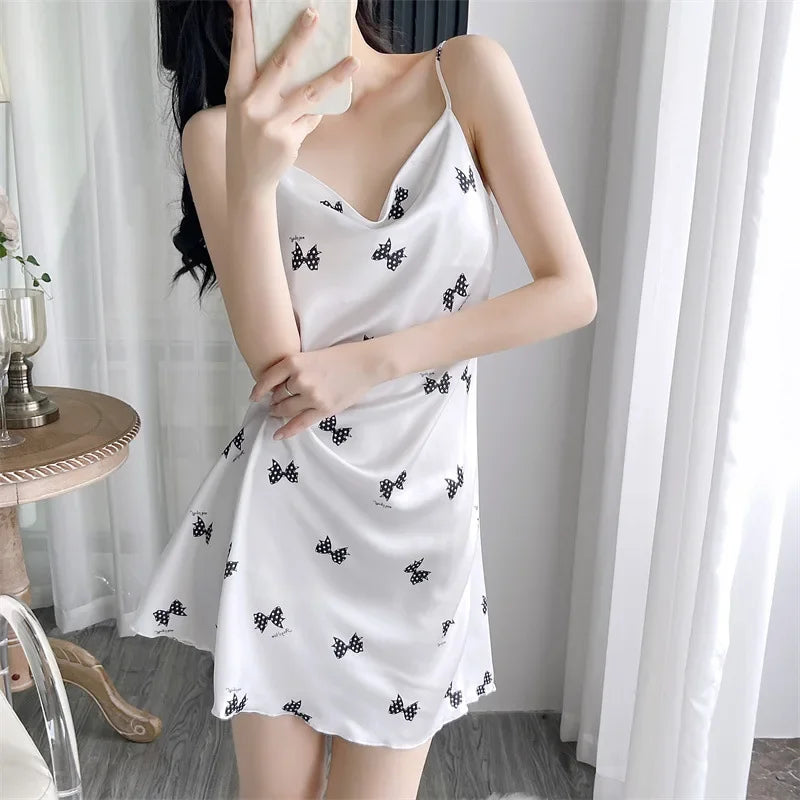 Cralom Sensual Floral Silk Nightgown Set - Chic Summer Loungewear