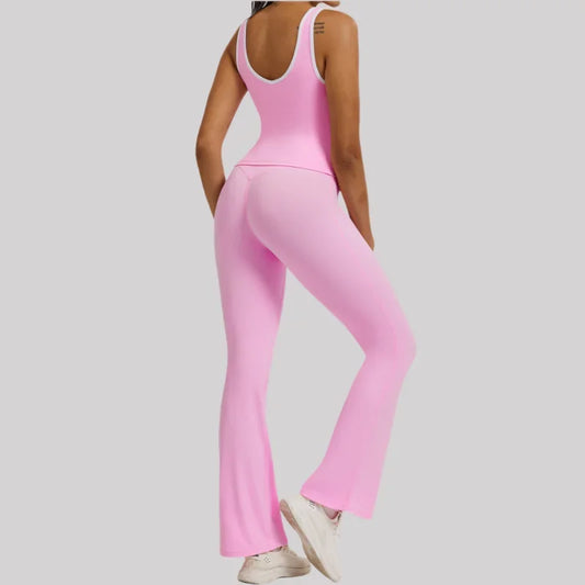 Cralom Seamless Yoga Set: Butt-Lifting Flared Pants & Sports Vest Set