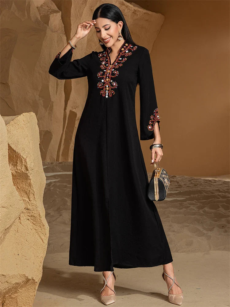 Cralom Ramadan Eid Party Abaya with Diamonds Women's Fashion Sparkle