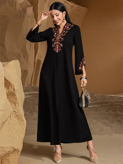 Cralom Ramadan Eid Party Abaya with Diamonds Women's Fashion Sparkle