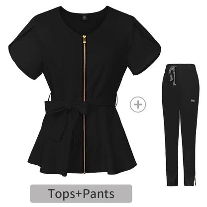 Cralom Beauty Workwear Set: Elastic Blouse & Straight Pants for Women
