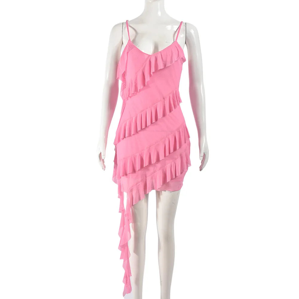 Cralom Summer Strap Ruffle Edge Dress - Women's Slimming Fit