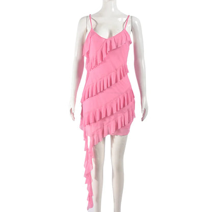 Cralom Summer Strap Ruffle Edge Dress - Women's Slimming Fit