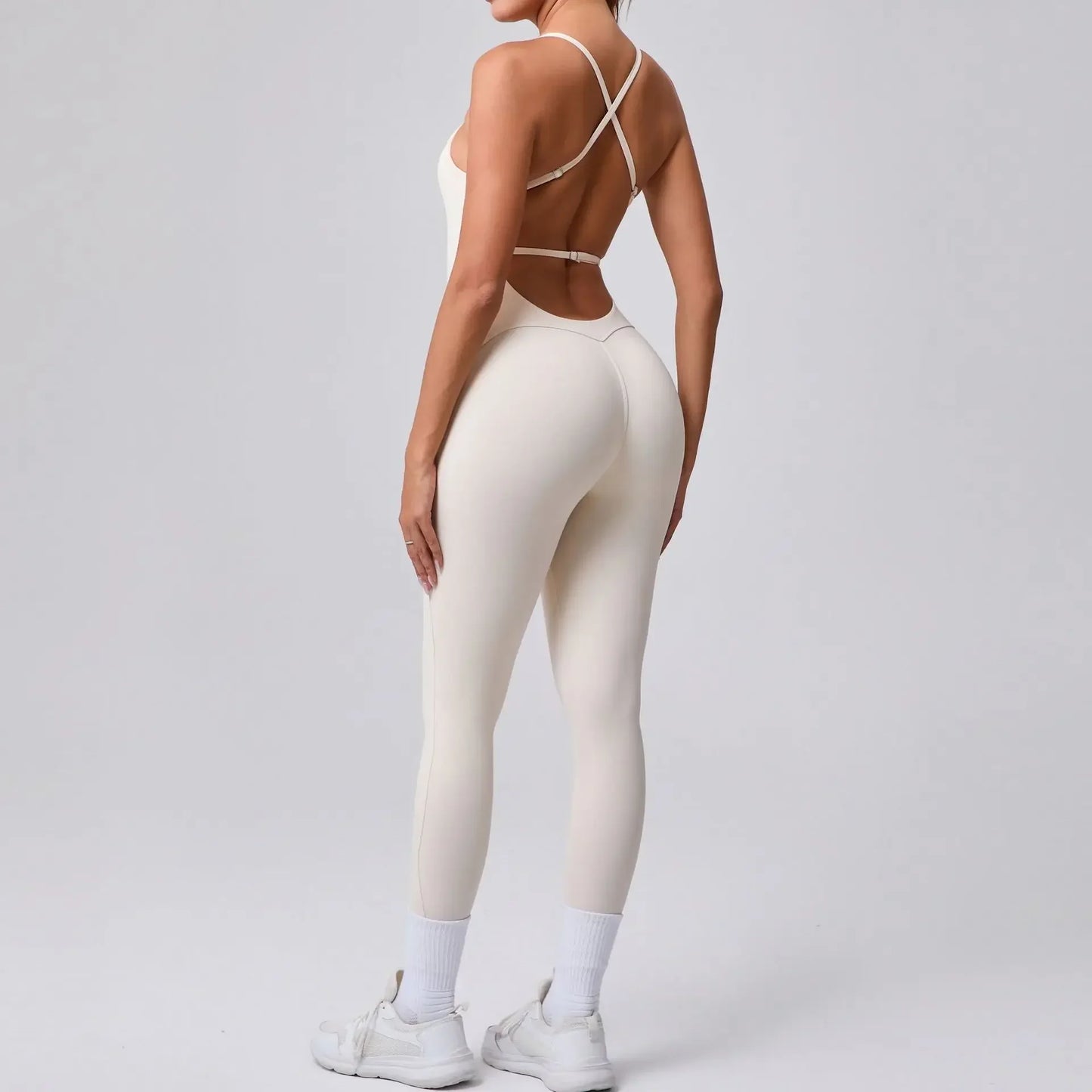 Cralom High-Cut Yoga Bodysuit: Adjustable Straps, Open Back, Butt Lifting Gym Wear