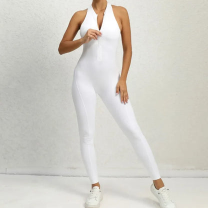 Cralom Seamless Zip Front Yoga Jumpsuit - Booty Ruched - Workout Bodysuit