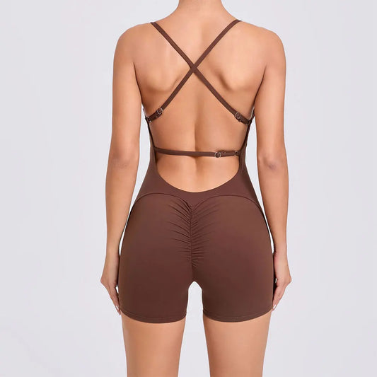 Cralom Yoga Sports Set Women Short Romper Sleeveless Jumpsuit Bodysuit Gym