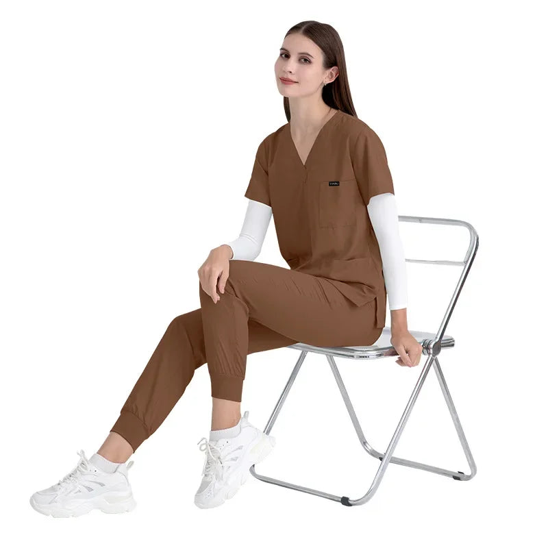 Cralom Women's Stretch Scrubs Set - Top Jogger Pants Nursing Uniform