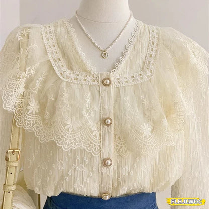 Cralom Elegant Ruffled White Blouse for Women's Office Chicwear