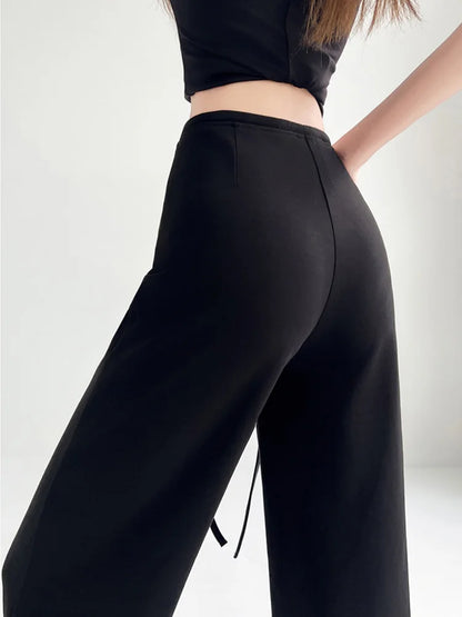 Cralom Vintage Capris: Women's Lace-Up Wide Leg Pants with Pockets
