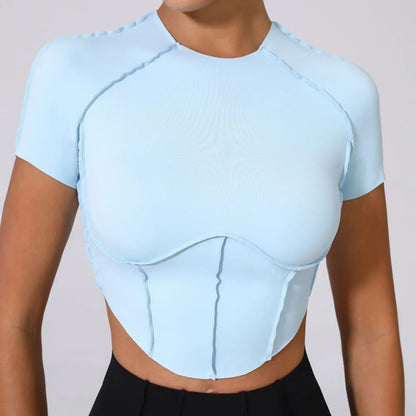 Cralom Seamless Yoga Short Sleeve Top for Running Workout - No Padding