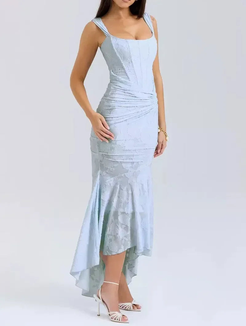 Cralom Embroidered Spaghetti Strap Midi Dress