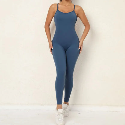 Cralom Seamless V-Neck Bodysuit: Open Back, Tummy Control for Yoga, Dance, Gym