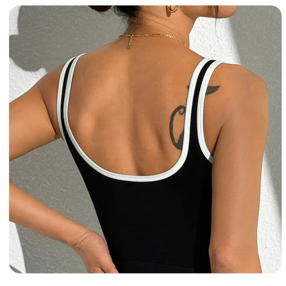 Cralom Color Contrast Yoga Bras - Open Back Sports Crop Top