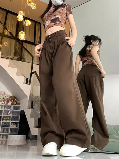 Cralom High Waist Wide Leg Pants: Korean Style Straight Baggy Trousers