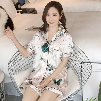 Cralom Summer Ice Silk Short Sleeve Cardigan - High-End Ins Style Home Wear