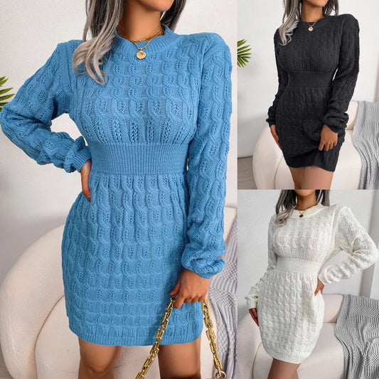 Cralom Twist Waist Sweater Skirt - Autumn Winter Casual Cover Hip Dress