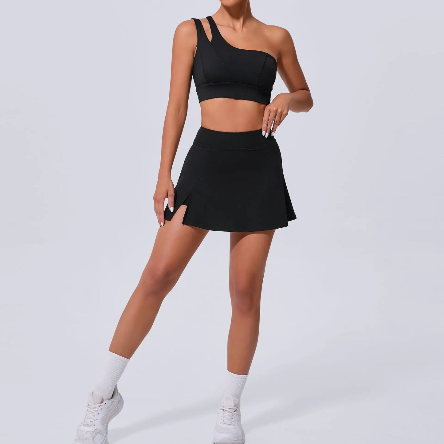 Cralom Women's Yoga Bra Set & Tennis Skirt with Pockets Anti-expose