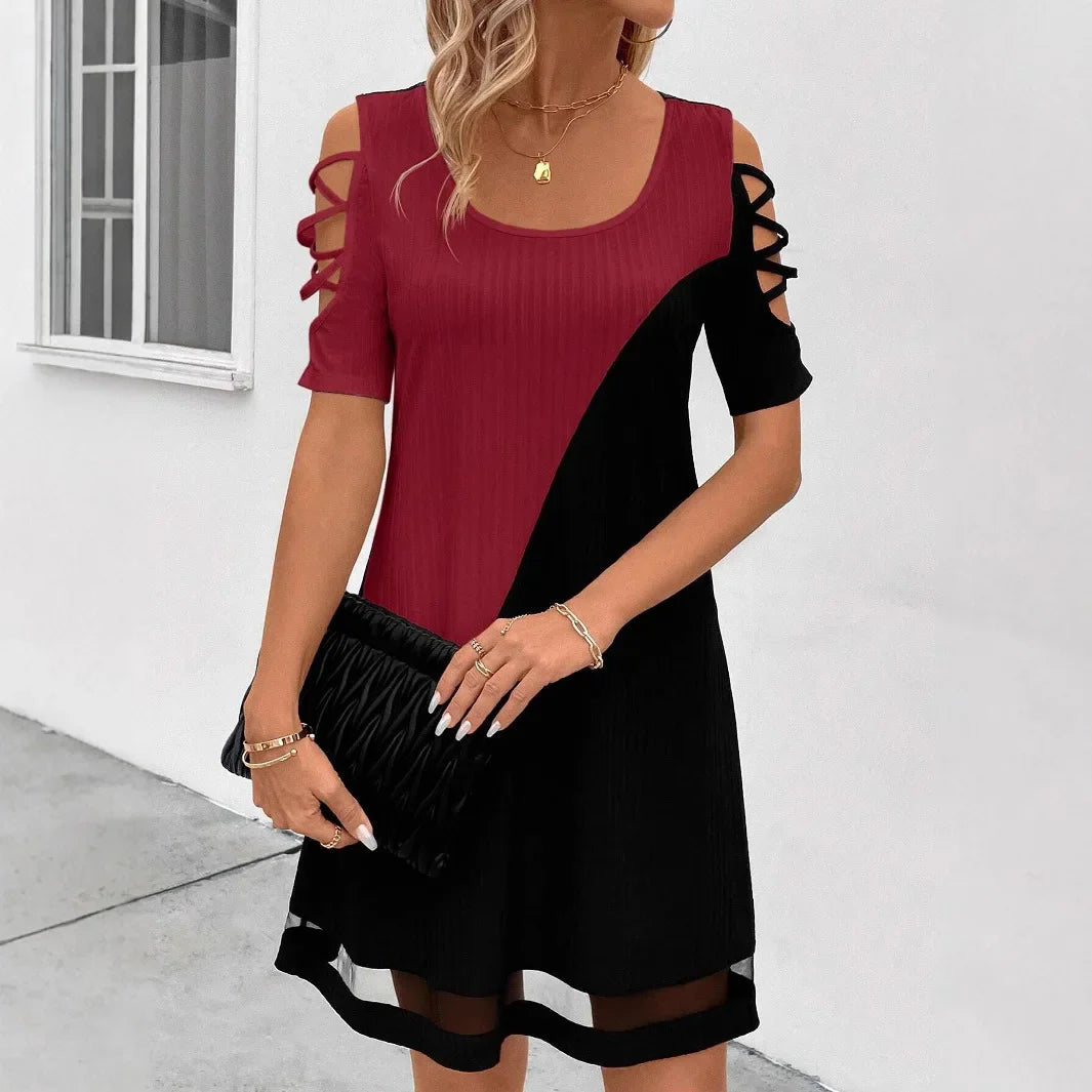 Cralom Mesh Hollow Splice Jumpsuit Mid Skirt