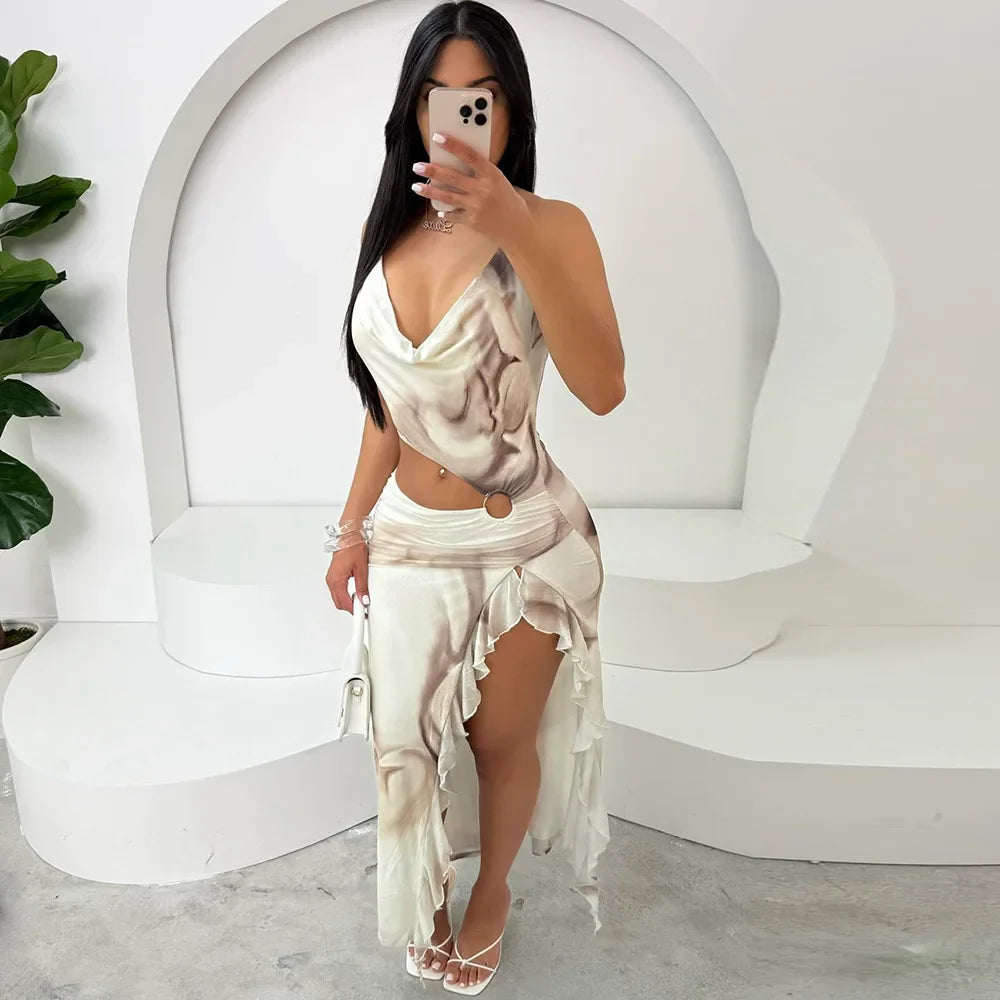 Cralom Off Shoulder Color Block Print Dress