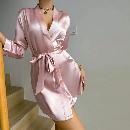 Luxurious Satin Bridesmaid Robe Kimono by Cralom: Soft, Spa-Style Sleepwear for Women