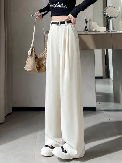 Cralom High Waist Vintage Capris: Solid Loose Fit Straight Pants