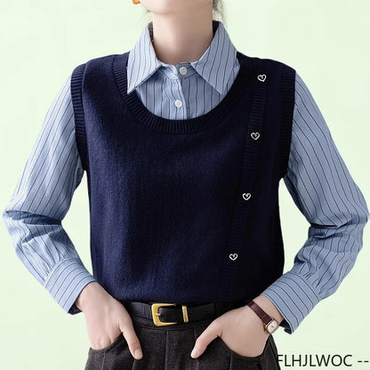 Cralom Patchwork Striped Knit Sweater Office Blouse: Preppy Style Fashion for Women