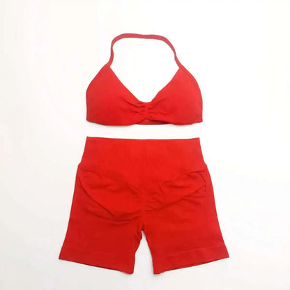 Cralom Strappy Bra & Shorts Yoga Set for Women - Pilates Fitness Sportswear