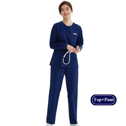 Cralom Heather Scrub Set: Men Women Zip Top, Drawstring Pants 2pc Slim Tunic