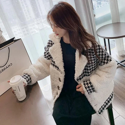 Cralom Women's Fur Trim Tweed Coat - Stylish & Warm Wool Jacket