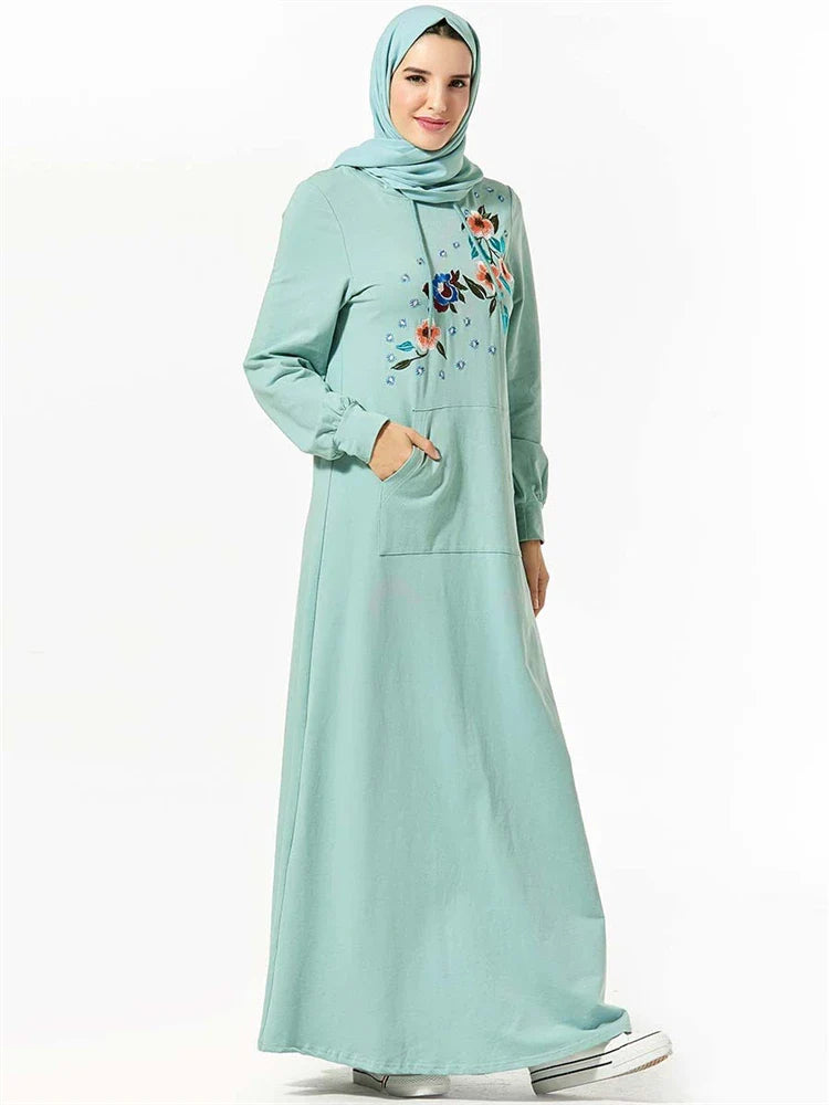 Cralom Green Ramadan Eid Abaya Kaftan Robe for Muslim Women