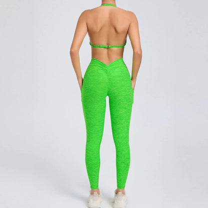 Cralom Color-Block High Waist Yoga Set - Slim Fit Bra & Pants