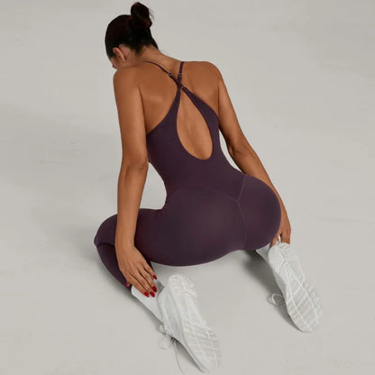 Cralom Cross Back Jumpsuit Yoga Set Gym Running Fitness Hip Lift Kit