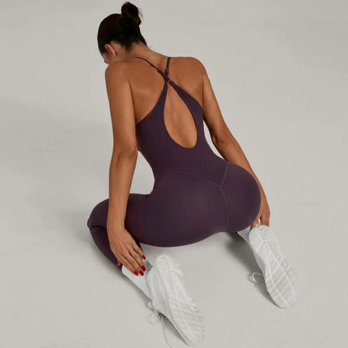Cralom Cross Back Jumpsuit Yoga Set Gym Running Fitness Hip Lift Kit