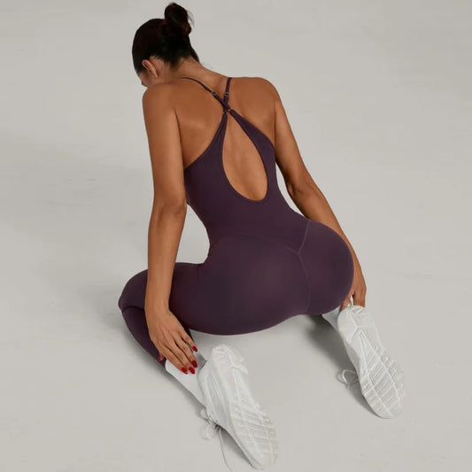 Cralom Cross Back Jumpsuit Yoga Set Gym Running Fitness Hip Lift Kit