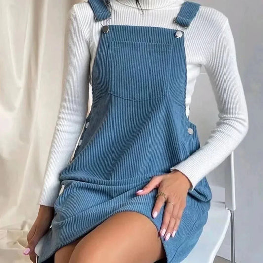 Cralom Corduroy Strap Dress Women's Loose Solid Color Skirt