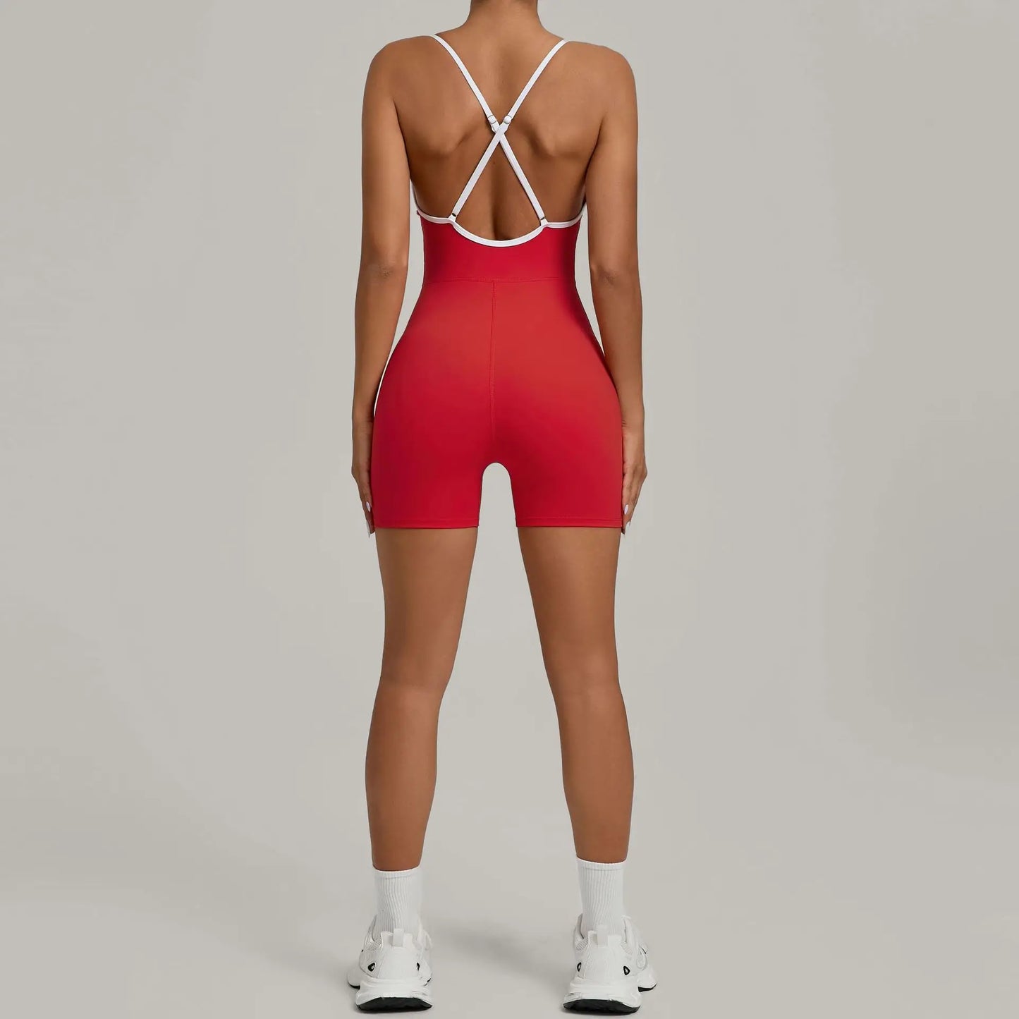 Cralom Color Block Yoga Jumpsuit for Women: Cross Strap, Push-Up, Butt-Lifting Bodysuit