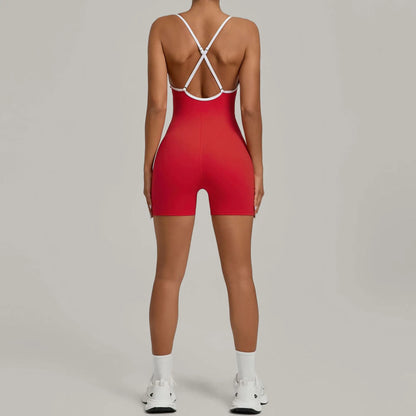 Cralom Color Block Yoga Jumpsuit for Women: Cross Strap, Push-Up, Butt-Lifting Bodysuit