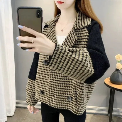 Cralom Women's Elegant Short Wool Blend Jacket Korean Style XL