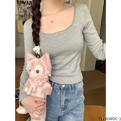 Cralom Flower Print Vintage Long Sleeve O Neck Tee